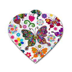 Butterflies, Abstract, Colorful, Floral, Flowers Dog Tag Heart (one Side) by kyorashop23