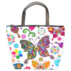 Butterflies, Abstract, Colorful, Floral, Flowers Bucket Bag by kyorashop23