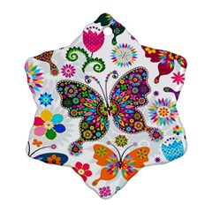 Butterflies, Abstract, Colorful, Floral, Flowers Snowflake Ornament (two Sides)