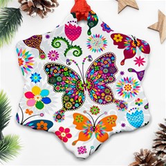 Butterflies, Abstract, Colorful, Floral, Flowers Ornament (snowflake)