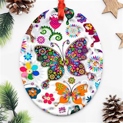 Butterflies, Abstract, Colorful, Floral, Flowers Ornament (oval Filigree) by kyorashop23