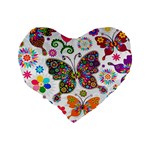 Butterflies, Abstract, Colorful, Floral, Flowers Standard 16  Premium Flano Heart Shape Cushions Back