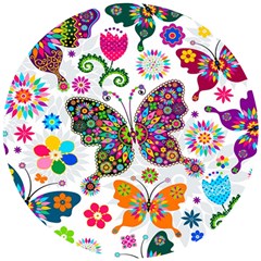 Butterflies, Abstract, Colorful, Floral, Flowers Wooden Puzzle Round by kyorashop23