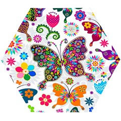 Butterflies, Abstract, Colorful, Floral, Flowers Wooden Puzzle Hexagon by kyorashop23