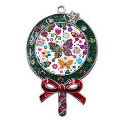 Butterflies, Abstract, Colorful, Floral, Flowers Metal X mas Lollipop With Crystal Ornament by kyorashop23