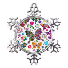 Butterflies, Abstract, Colorful, Floral, Flowers Metal Large Snowflake Ornament by kyorashop23