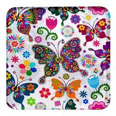 Butterflies, Abstract, Colorful, Floral, Flowers Square Glass Fridge Magnet (4 Pack) by kyorashop23