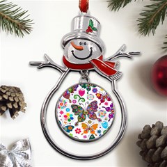 Butterflies, Abstract, Colorful, Floral, Flowers Metal Snowman Ornament