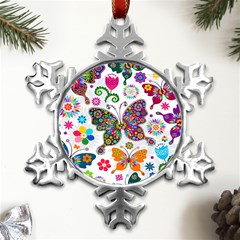 Butterflies, Abstract, Colorful, Floral, Flowers Metal Small Snowflake Ornament by kyorashop23