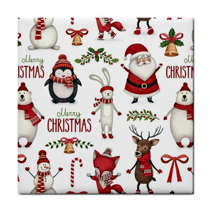 Christmas Characters Pattern, Xmas Backgrounds Tile Coaster