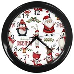 Christmas Characters Pattern, Xmas Backgrounds Wall Clock (Black) Front