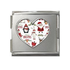 Christmas Characters Pattern, Xmas Backgrounds Mega Link Heart Italian Charm (18mm) by kyorashop23