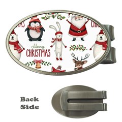 Christmas Characters Pattern, Xmas Backgrounds Money Clips (oval)  by kyorashop23