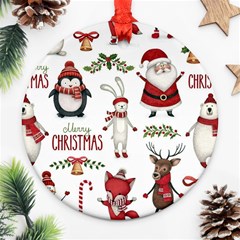 Christmas Characters Pattern, Xmas Backgrounds Round Ornament (two Sides)