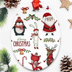 Christmas Characters Pattern, Xmas Backgrounds Oval Ornament (two Sides)