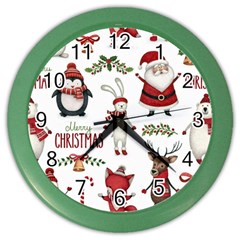 Christmas Characters Pattern, Xmas Backgrounds Color Wall Clock by kyorashop23