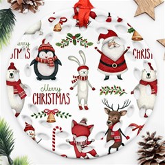 Christmas Characters Pattern, Xmas Backgrounds Round Filigree Ornament (two Sides)