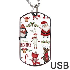 Christmas Characters Pattern, Xmas Backgrounds Dog Tag Usb Flash (two Sides) by kyorashop23