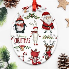 Christmas Characters Pattern, Xmas Backgrounds Ornament (oval Filigree)