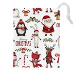 Christmas Characters Pattern, Xmas Backgrounds Drawstring Pouch (4XL) Front