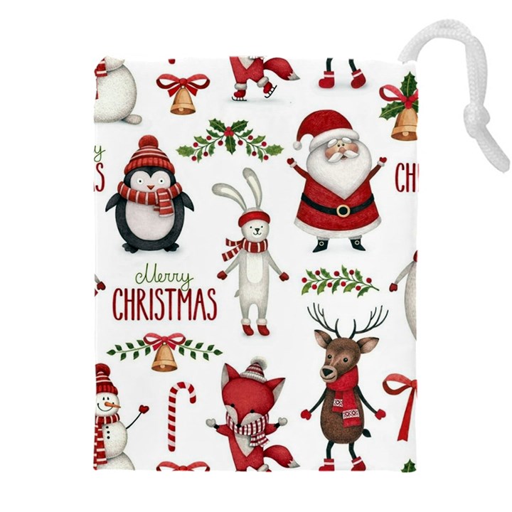 Christmas Characters Pattern, Xmas Backgrounds Drawstring Pouch (4XL)