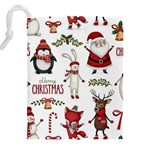 Christmas Characters Pattern, Xmas Backgrounds Drawstring Pouch (4XL) Back