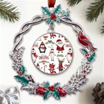 Christmas Characters Pattern, Xmas Backgrounds Metal X mas Wreath Holly leaf Ornament Front