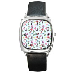 Christmas Decorations Pattern, Xmas Backgrounds Square Metal Watch by kyorashop23