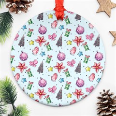 Christmas Decorations Pattern, Xmas Backgrounds Round Ornament (two Sides)