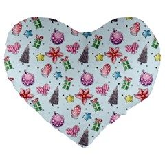 Christmas Decorations Pattern, Xmas Backgrounds Large 19  Premium Heart Shape Cushions by kyorashop23