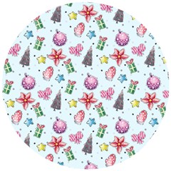 Christmas Decorations Pattern, Xmas Backgrounds Wooden Puzzle Round by kyorashop23