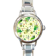 Christmas Pattern Background Seamless Round Italian Charm Watch