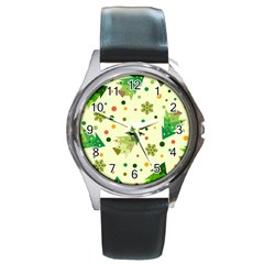 Christmas Pattern Background Seamless Round Metal Watch