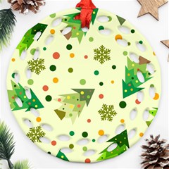 Christmas Pattern Background Seamless Round Filigree Ornament (two Sides)