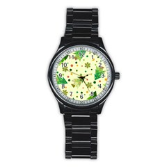 Christmas Pattern Background Seamless Stainless Steel Round Watch