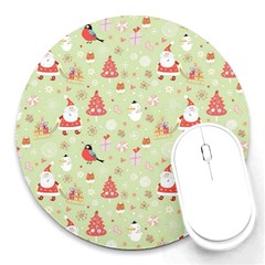 Christmas Pattern, Christmas Tree, Santa Round Mousepad by kyorashop23