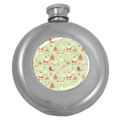 Christmas Pattern, Christmas Tree, Santa Round Hip Flask (5 Oz) by kyorashop23