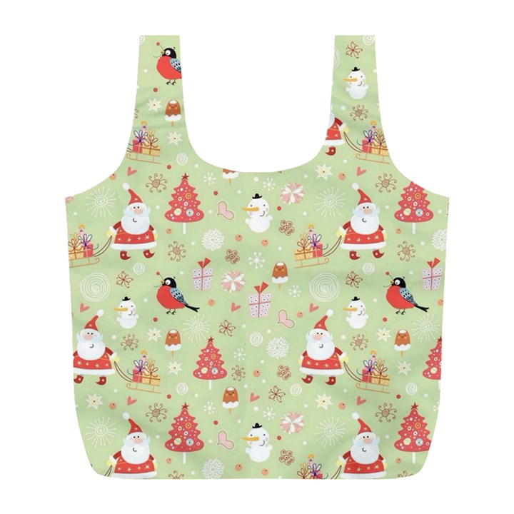 Christmas Pattern, Christmas Tree, Santa Full Print Recycle Bag (L)