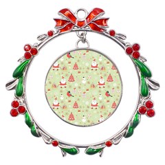 Christmas Pattern, Christmas Tree, Santa Metal X mas Wreath Ribbon Ornament by kyorashop23