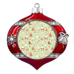 Christmas Pattern, Christmas Tree, Santa Metal Snowflake And Bell Red Ornament