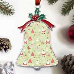 Christmas Pattern, Christmas Tree, Santa Metal Holly Leaf Bell Ornament