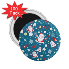 Christmas Pattern, Pattern, Christmas, Santa, Blue 2.25  Magnets (100 pack) 