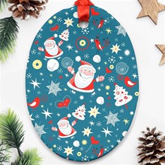 Christmas Pattern, Pattern, Christmas, Santa, Blue Ornament (oval)