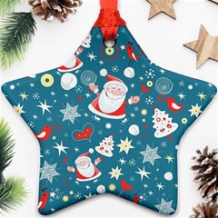 Christmas Pattern, Pattern, Christmas, Santa, Blue Ornament (star)