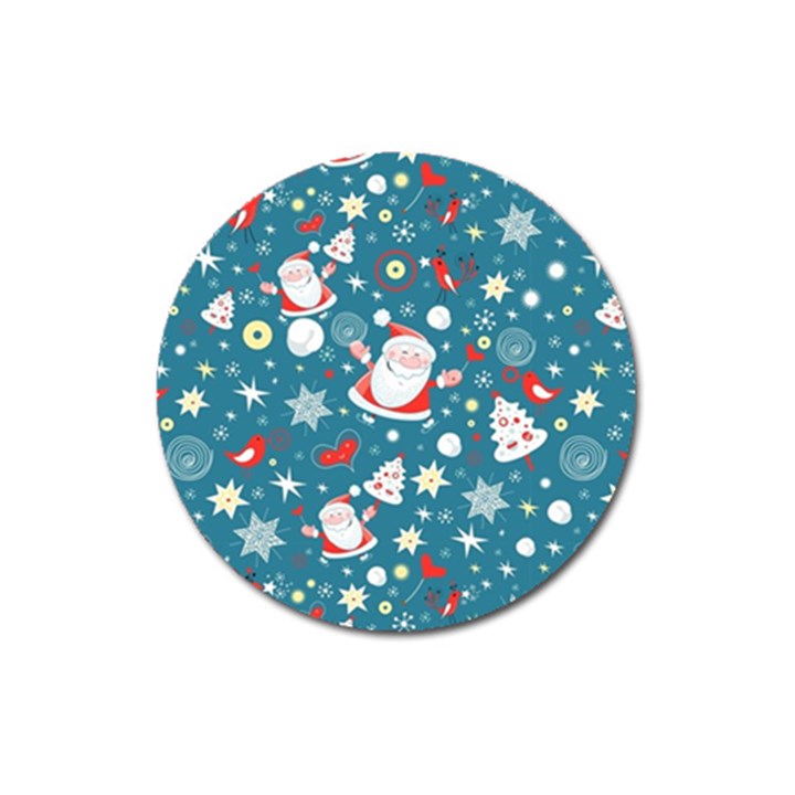 Christmas Pattern, Pattern, Christmas, Santa, Blue Magnet 3  (Round)