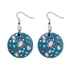 Christmas Pattern, Pattern, Christmas, Santa, Blue Mini Button Earrings by kyorashop23