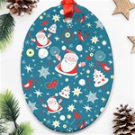 Christmas Pattern, Pattern, Christmas, Santa, Blue Oval Ornament (Two Sides) Back