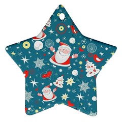 Christmas Pattern, Pattern, Christmas, Santa, Blue Star Ornament (two Sides)