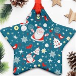 Christmas Pattern, Pattern, Christmas, Santa, Blue Star Ornament (Two Sides) Front