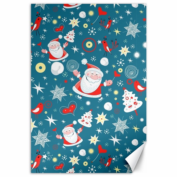 Christmas Pattern, Pattern, Christmas, Santa, Blue Canvas 12  x 18 